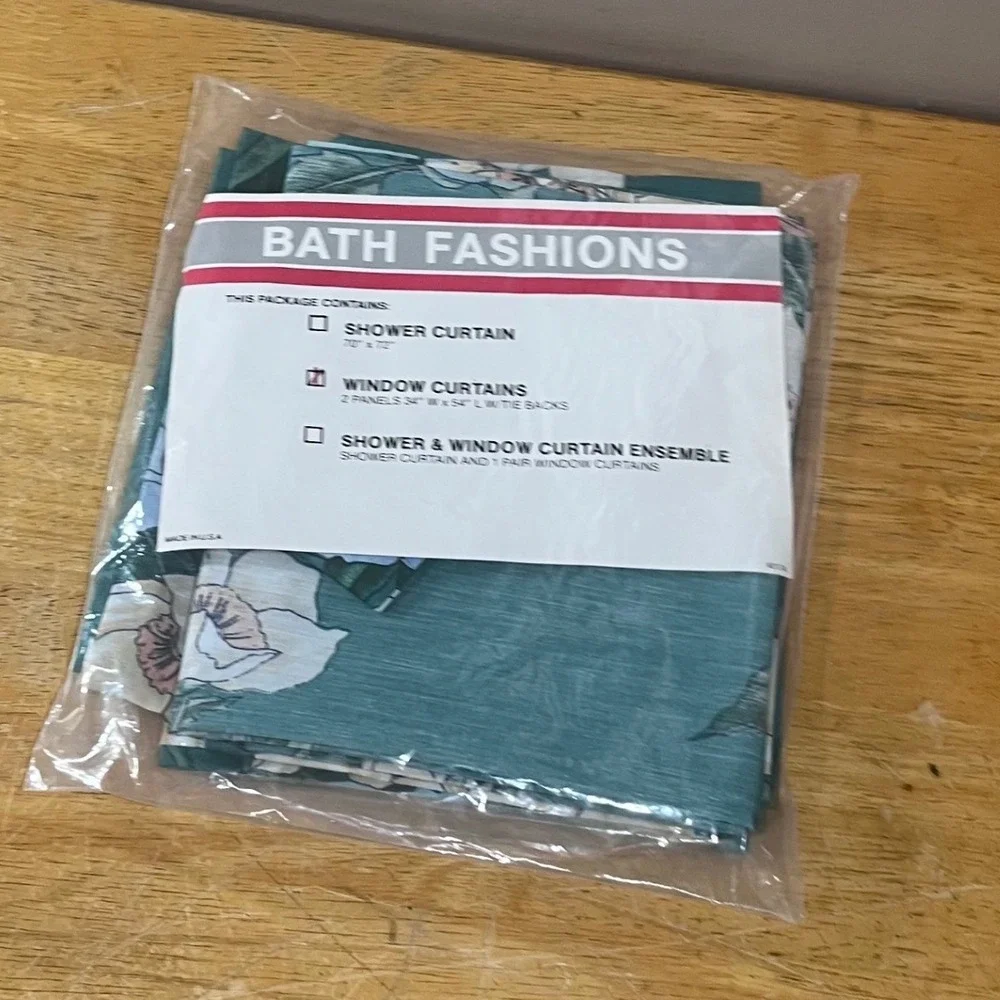 Vtg Bath Fashion Floral Window Curtains Teal Green Cottagecore 2 Panels Tie Back